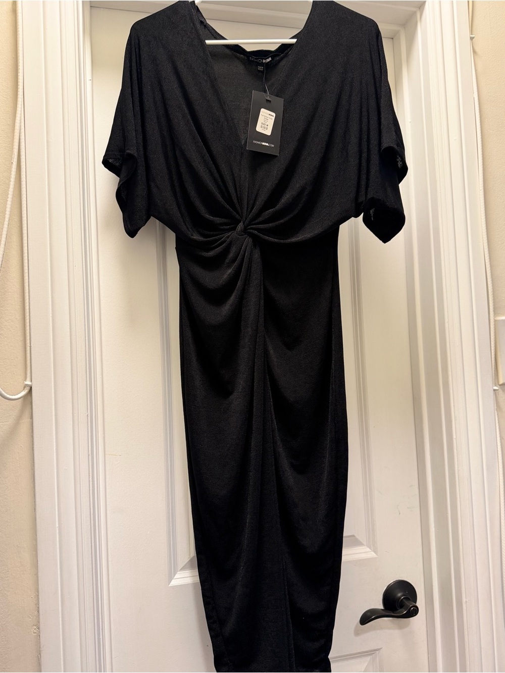 Fashion Nova Black Twist-Front Midi Dress